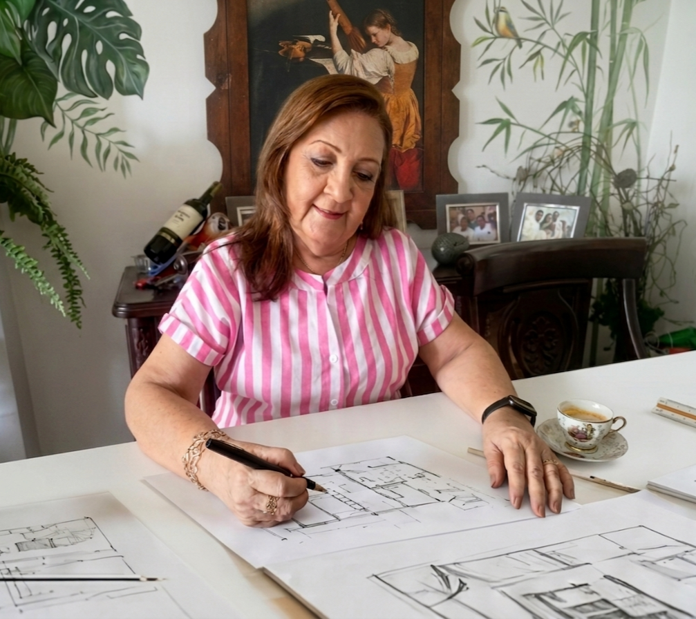 Mábel Fernández Díaz trabajando en un proyecto de arquitectura